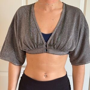 Bebe -Sparkling Silver Crop Top